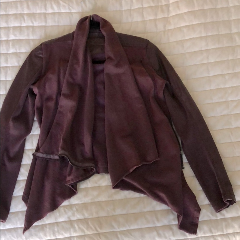 Wine color faux leather sweater/sweatshirt jacket